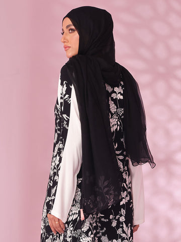 Active Blooms Black Silk Chiffon Scarves